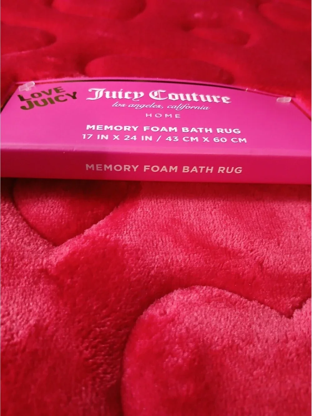 Juicy Couture 2 Pc Memory Foam Bath Rug Set Red Hearts NWT Love Juicy